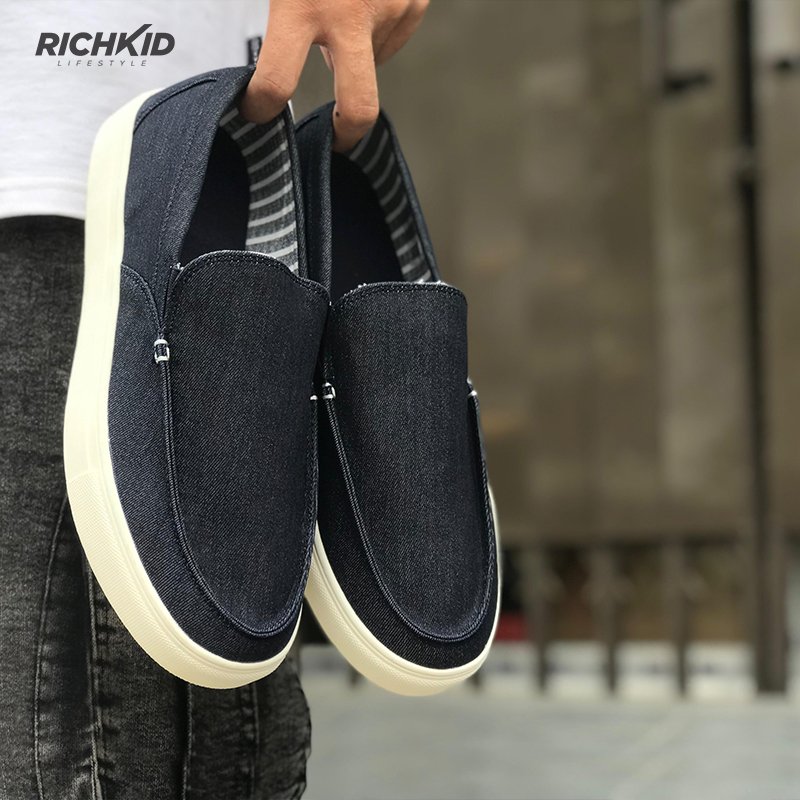 Sporty Fabric Loafers Navy