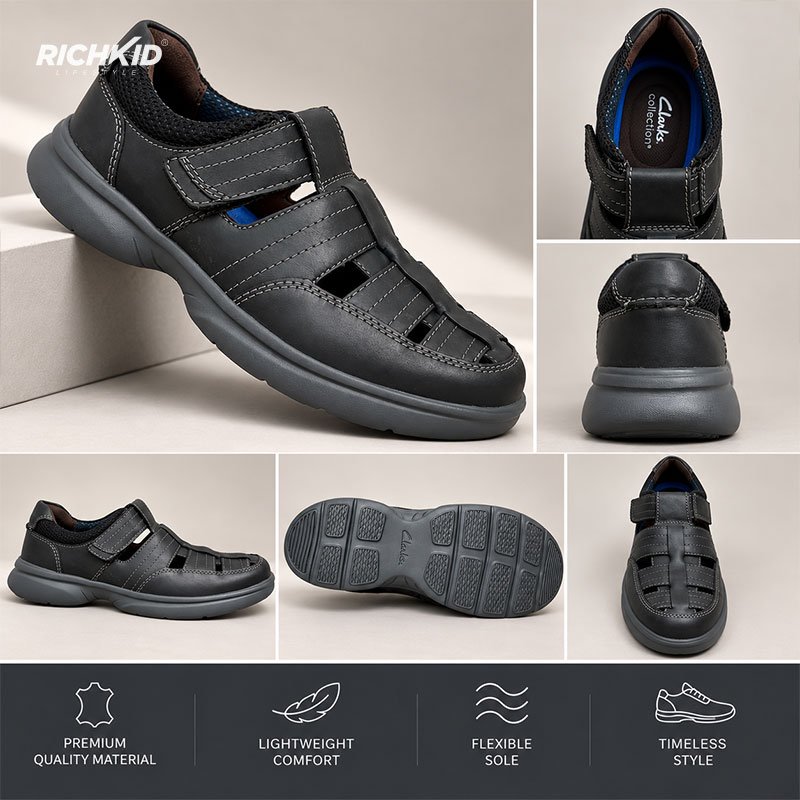 Clarks Cycle Shoes Plain Grey Black - Image 2