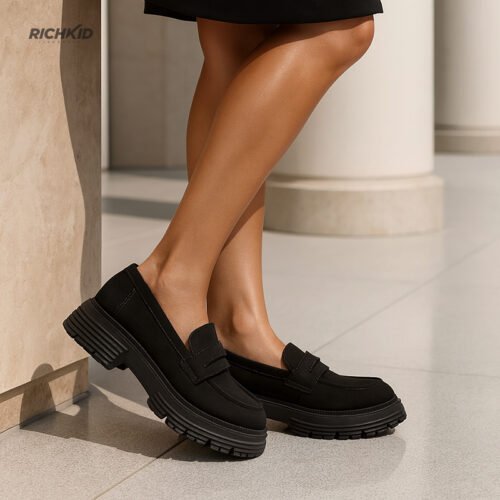 JENNY suede saddle loafer black