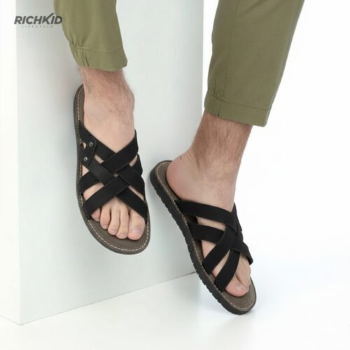 Leather Criss-Cross Sandal Black