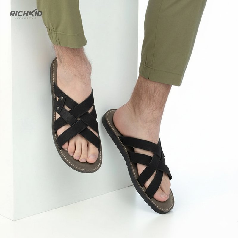 Leather Criss-Cross Sandal Black - Image 2