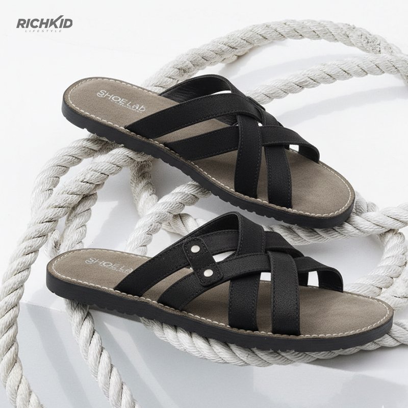 Leather Criss-Cross Sandal Black