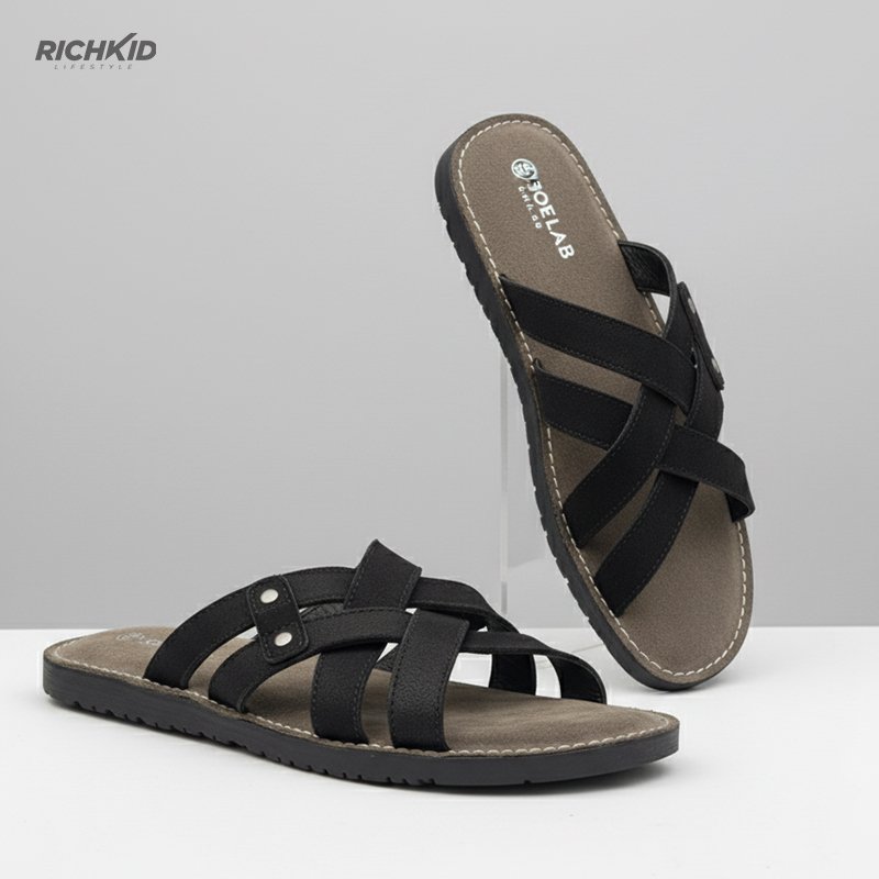 Leather Criss-Cross Sandal Black - Image 3