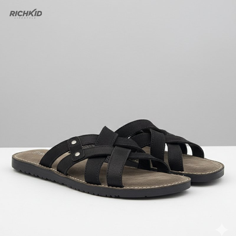 Leather Criss-Cross Sandal Black - Image 5