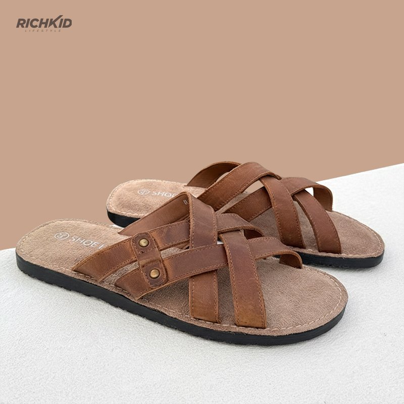 Leather Criss-Cross Sandal Brown