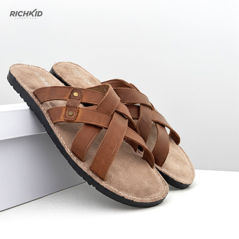 Leather Criss-Cross Sandal Brown - Image 3