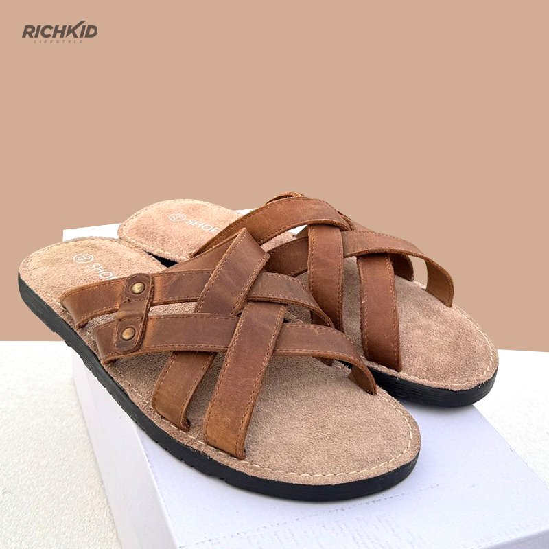 Leather Criss-Cross Sandal Brown - Image 5
