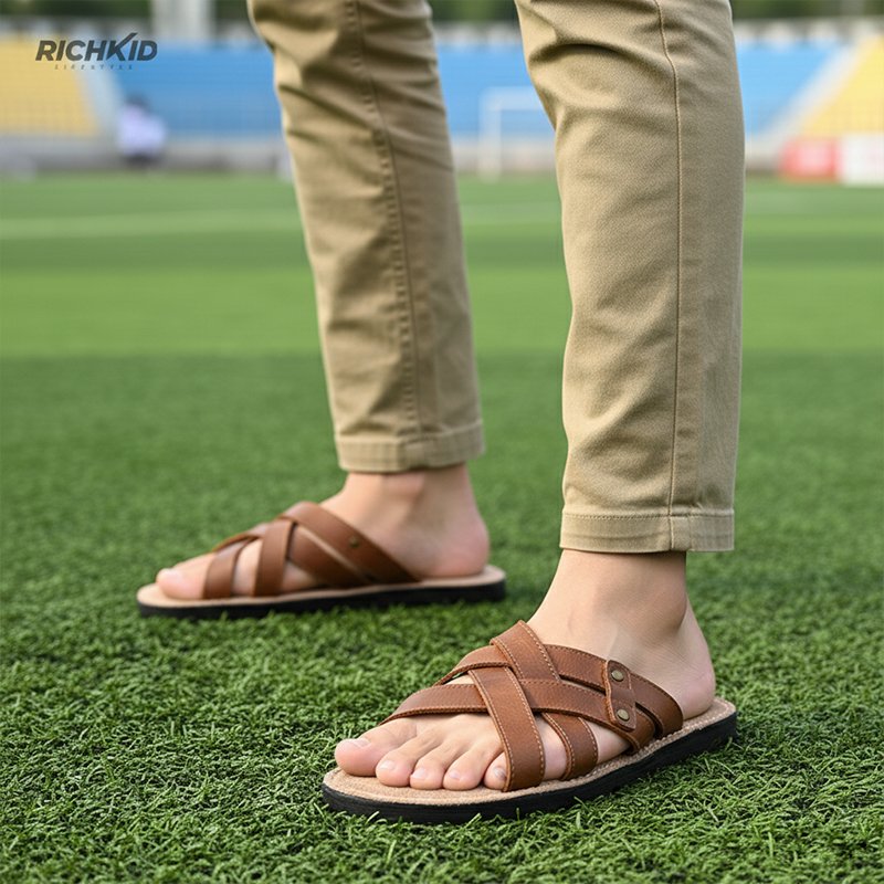Leather Criss-Cross Sandal Brown - Image 2