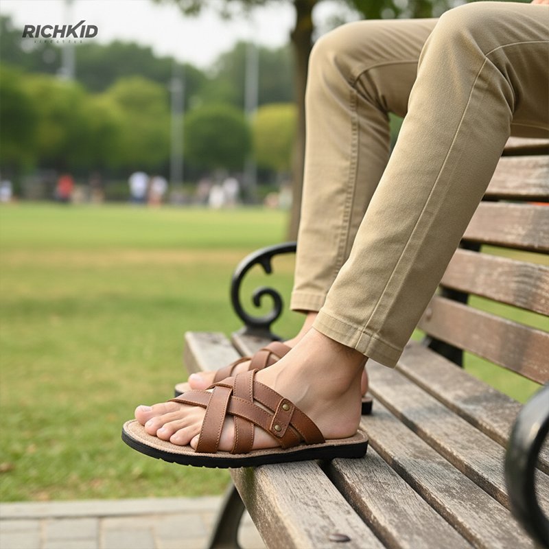 Leather Criss-Cross Sandal Brown - Image 6