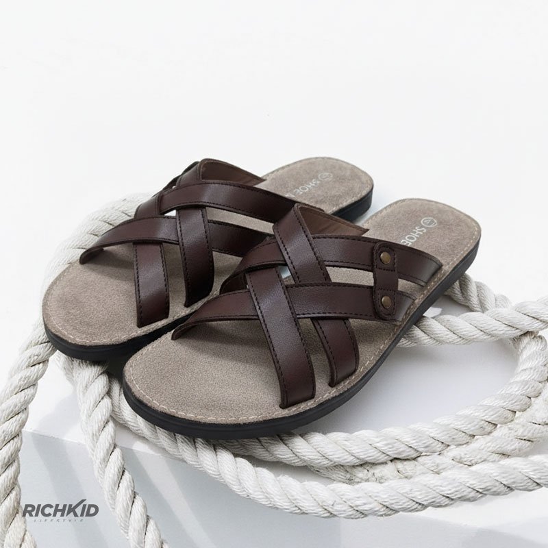 Leather Criss-Cross Sandal Chocolate