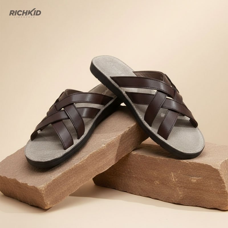 Leather Criss-Cross Sandal Chocolate - Image 3