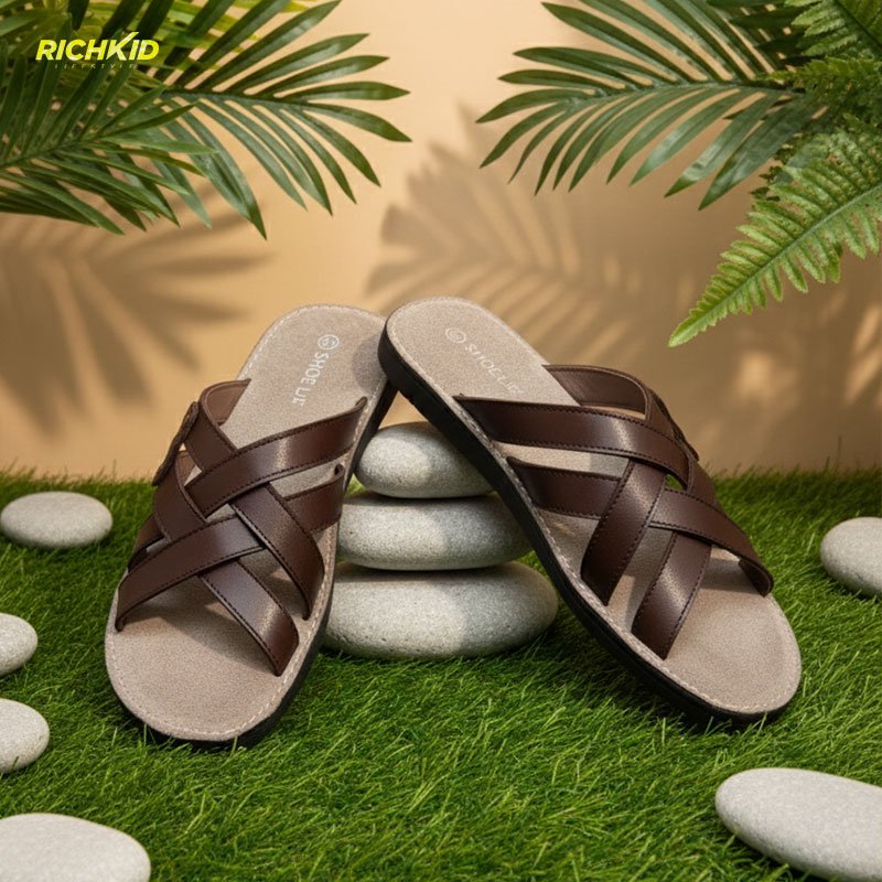 Leather Criss-Cross Sandal Chocolate - Image 4