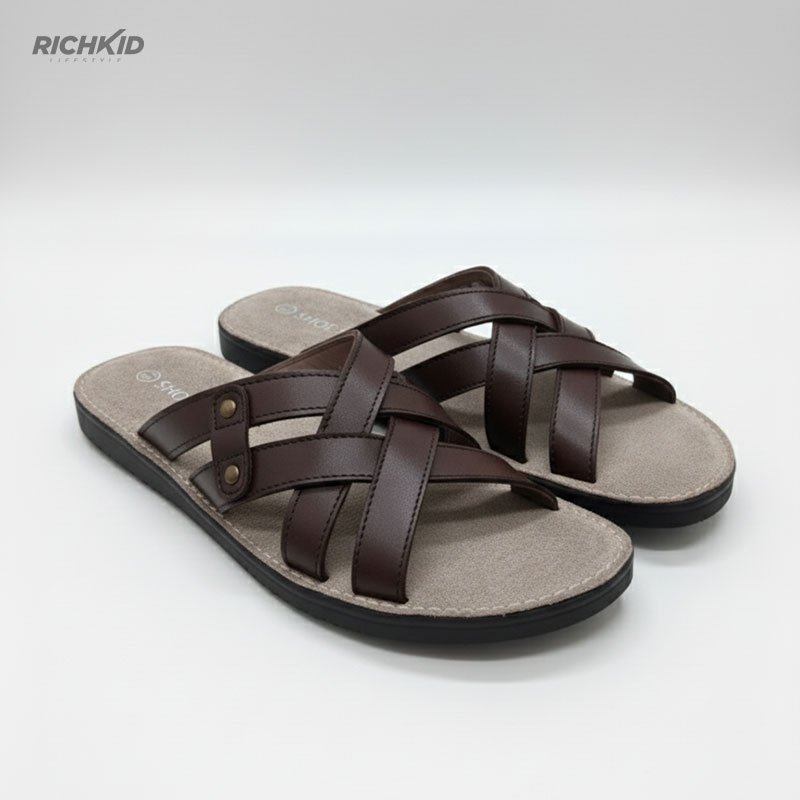 Leather Criss-Cross Sandal Chocolate - Image 2