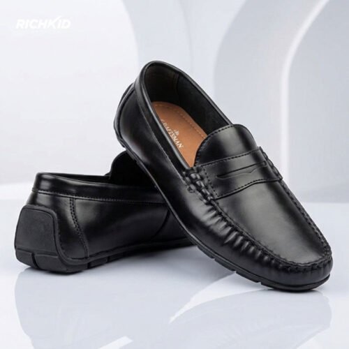 Premium Pattern Leather Penny Loafer Black