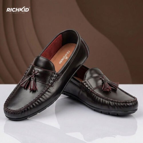 Premium Pattern Leather Tassel Loafer Chocolate