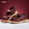 New belt sandals wine red