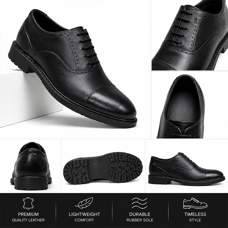 Premium Boot Sole Oxford Shoes Black - Image 3