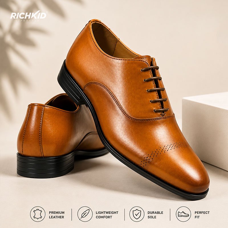 Royal Tan Brown Cap-Toe Oxford Shoes