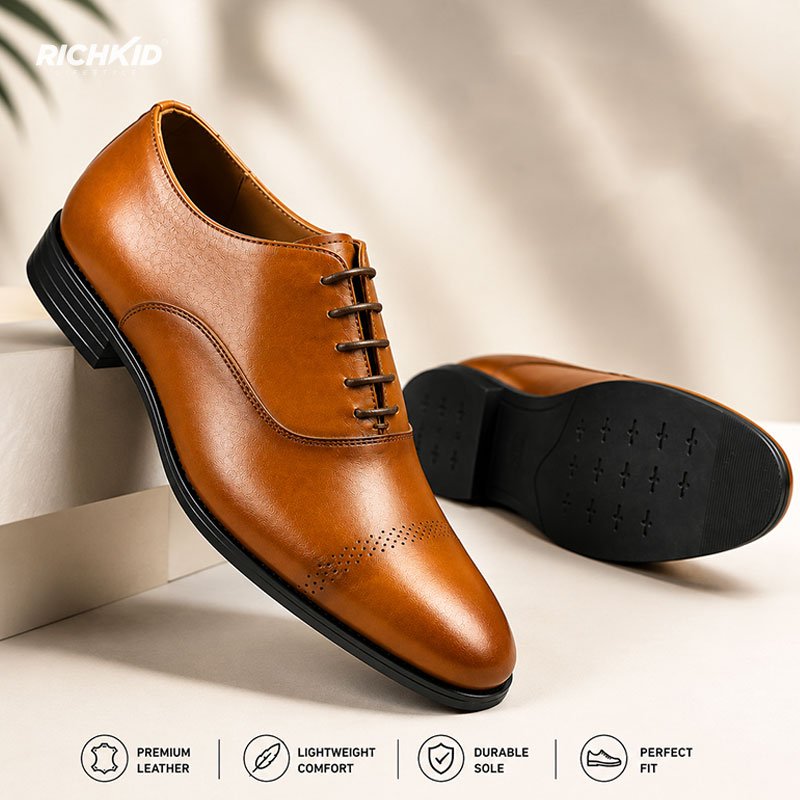 Royal Tan Brown Cap-Toe Oxford Shoes - Image 3