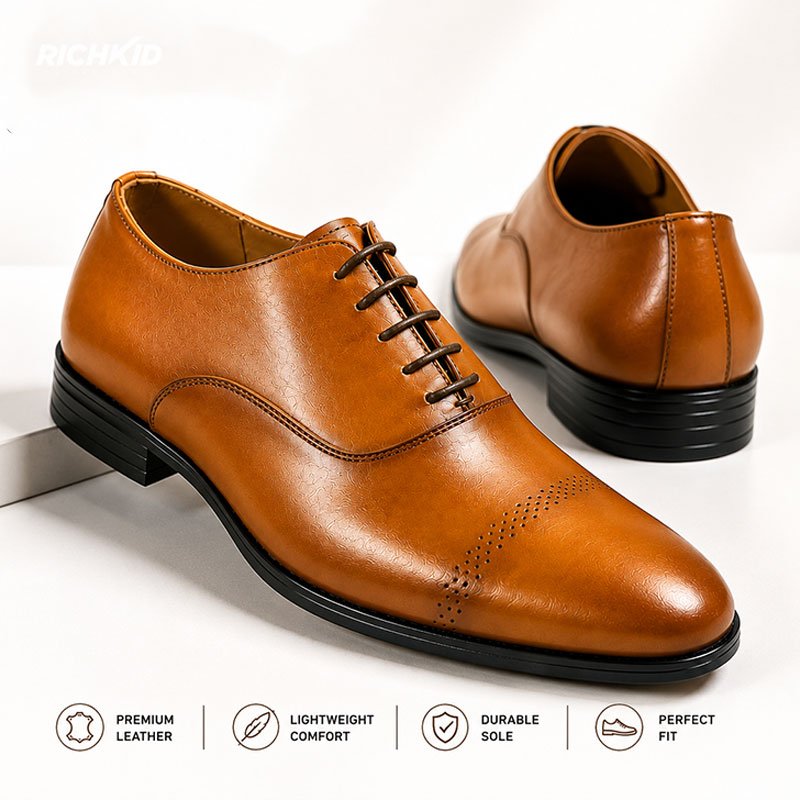 Royal Tan Brown Cap-Toe Oxford Shoes - Image 2