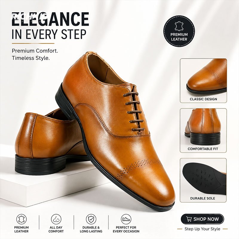 Royal Tan Brown Cap-Toe Oxford Shoes - Image 4