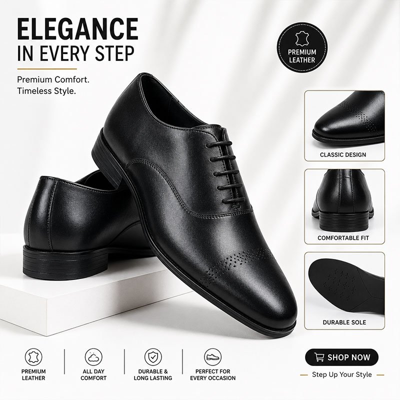 Royal Black Cap-Toe Oxford Shoes - Image 3