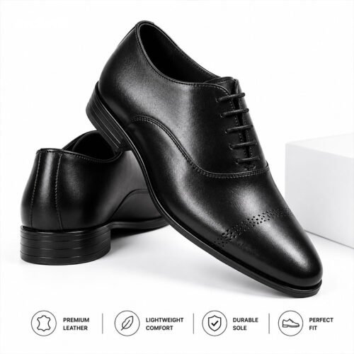 Royal Black Cap-Toe Oxford Shoes