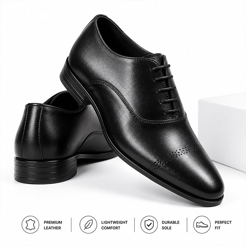 Royal Black Cap-Toe Oxford Shoes