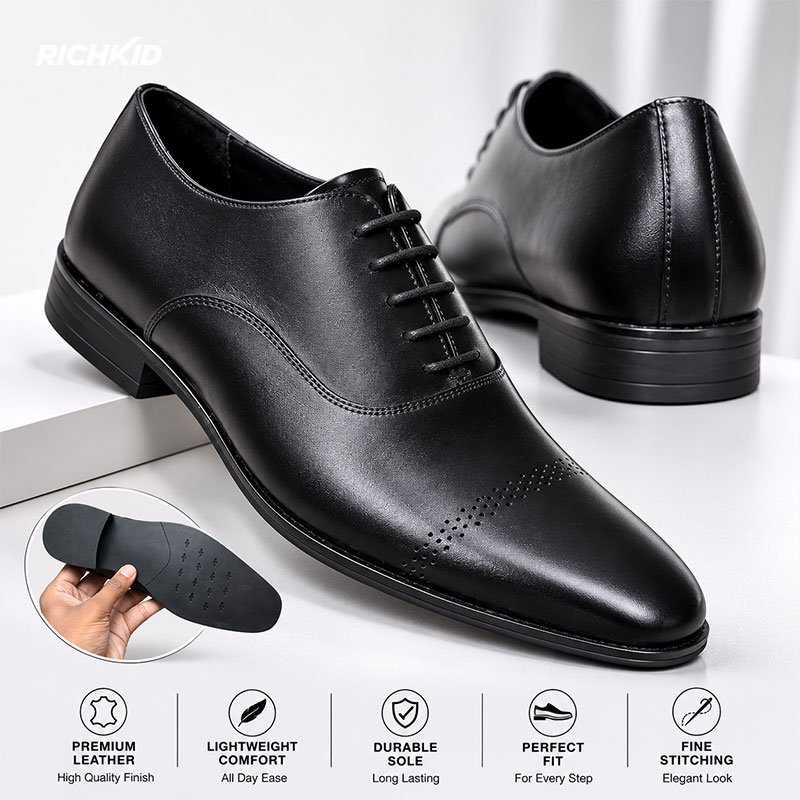 Royal Black Cap-Toe Oxford Shoes - Image 2