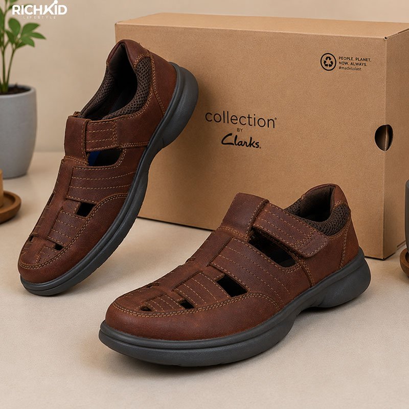 Clarks Genuine Leather Cycle Shoes Light Red - Image 2