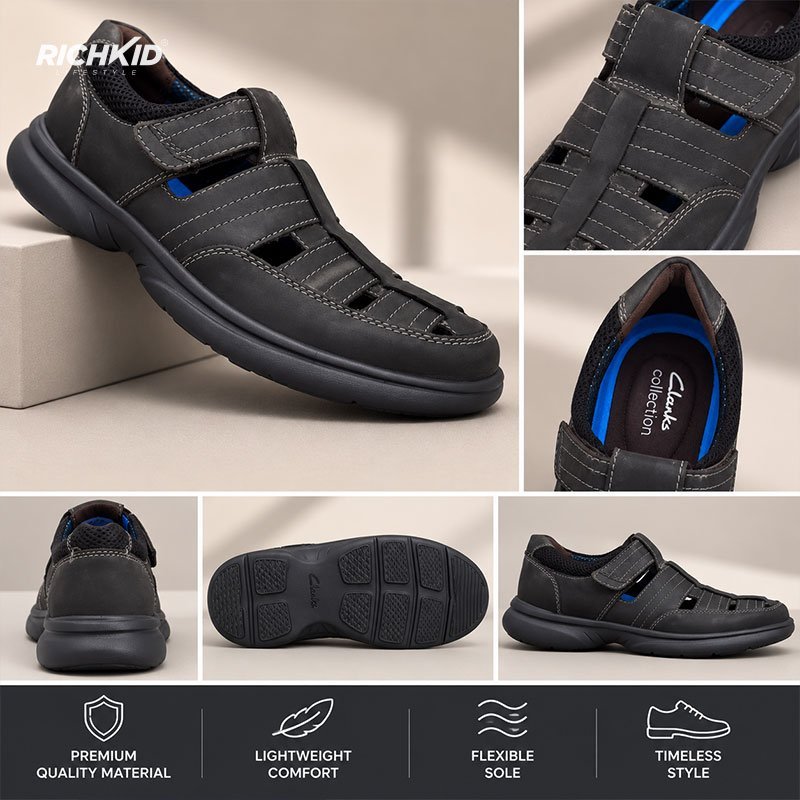 Clarks Genuine Leather Cycle Shoes Plain Black - Image 10