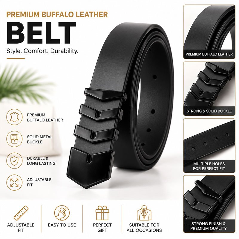 Aguyan Premium Buffalo Leather Belt Black