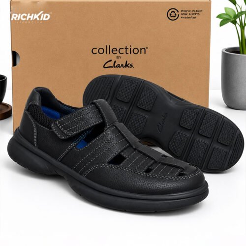 Clarks Genuine Leather Cycle Shoes Textured Black