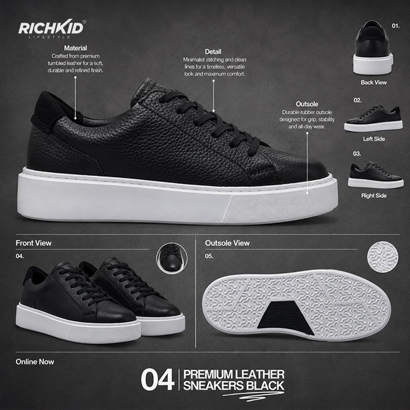 Clark Classic Leather Sneakers Black - Image 3