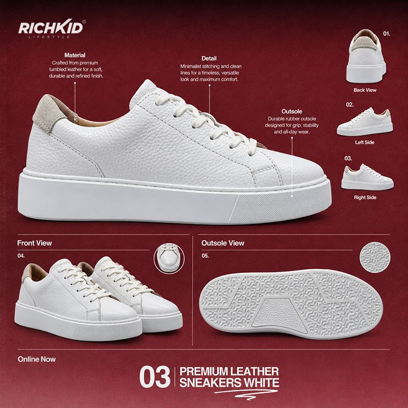 Clarks Classic Leather Sneakers White with Suede Texture - Image 3
