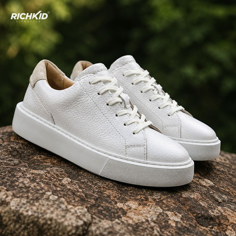 Clarks Classic Leather Sneakers White with Suede Texture - Image 2