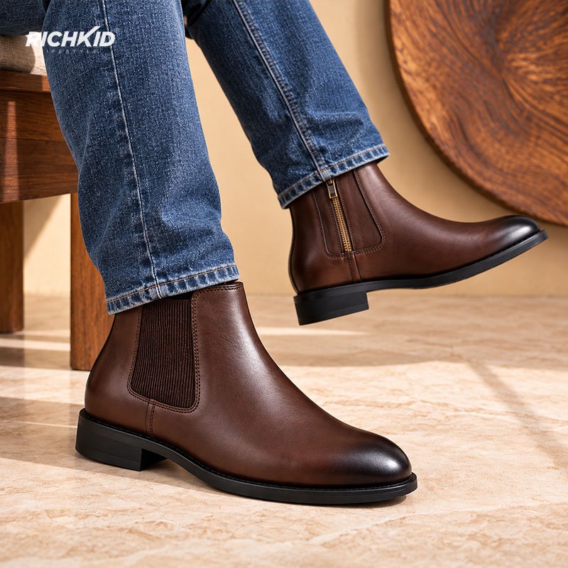 Leather Zipper boot Chocolate - Image 2