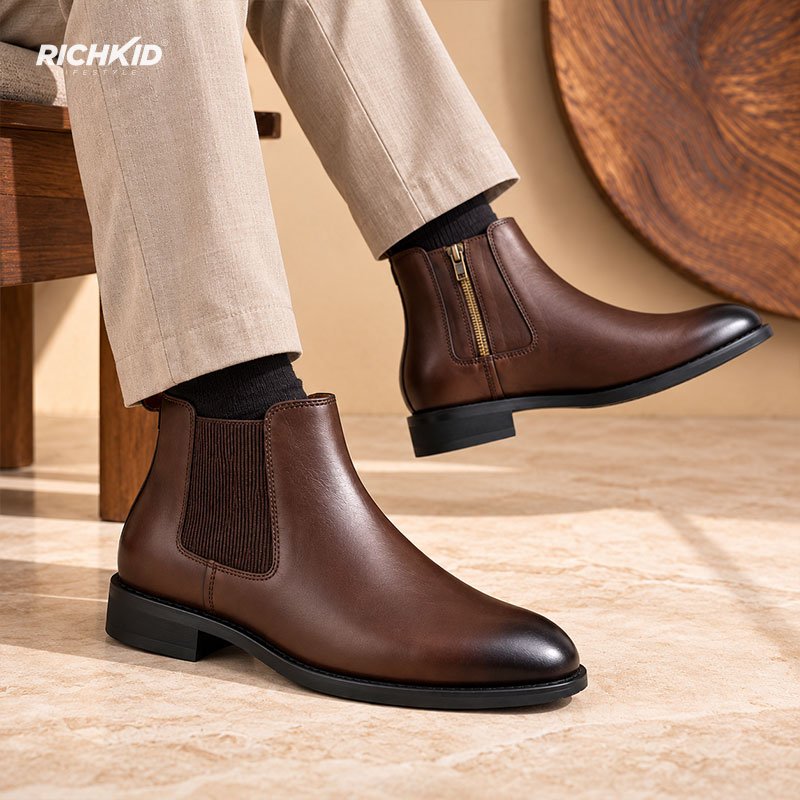 Leather Zipper boot Chocolate - Image 3