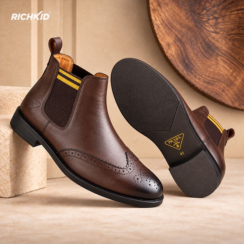 Premium Leather Brogue Chelsea Boot - Image 2