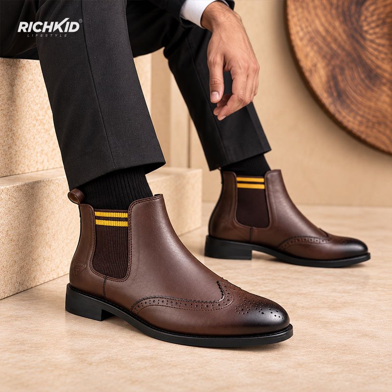Premium Leather Brogue Chelsea Boot - Image 3