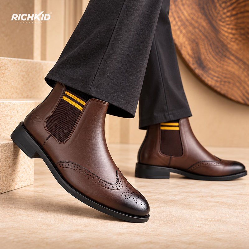 Premium Leather Brogue Chelsea Boot - Image 4