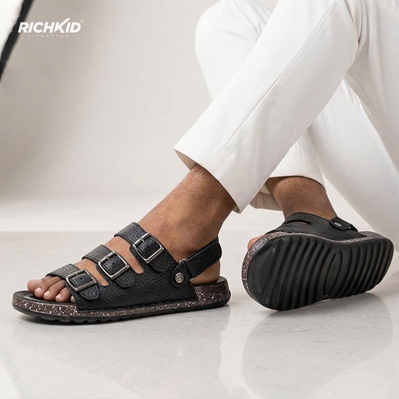 RichKid Elite Comfort Leather Sandal Black - Image 4