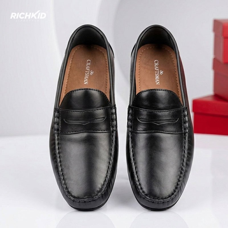 Premium Pattern Leather Penny Loafer Black - Image 3