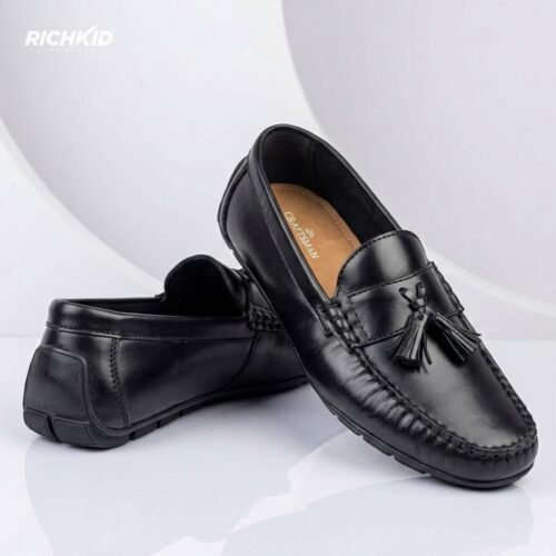 Premium Pattern Leather Tassel Loafer Black