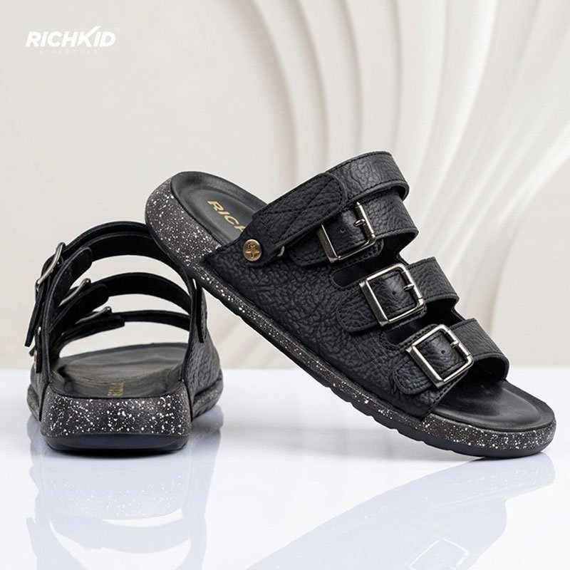 RichKid Elite Comfort Leather Sandal Black - Image 2