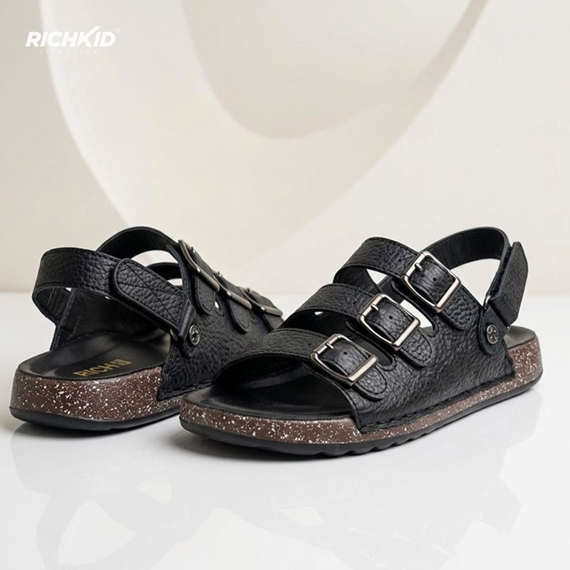 RichKid Elite Comfort Leather Sandal Black - Image 3